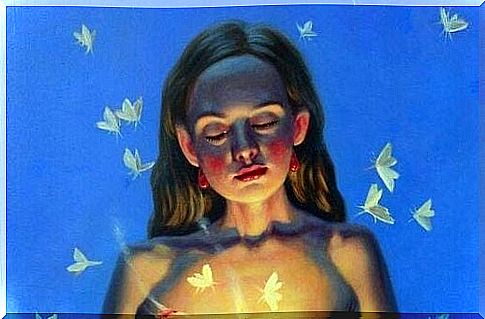 Woman with butterflies while thinking about success