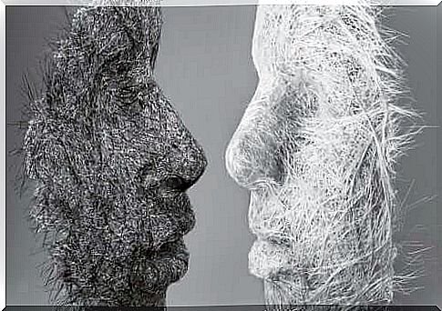 Gray and white human profiles