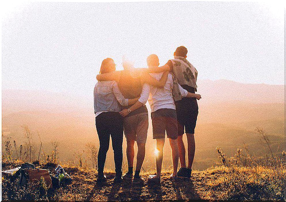 Group of friends from behind