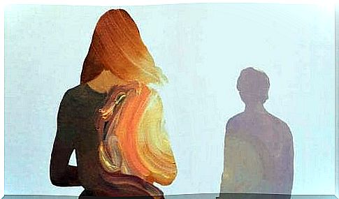 Woman in front of male silhouette