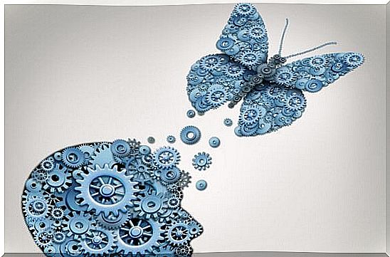 Head and butterfly with gears